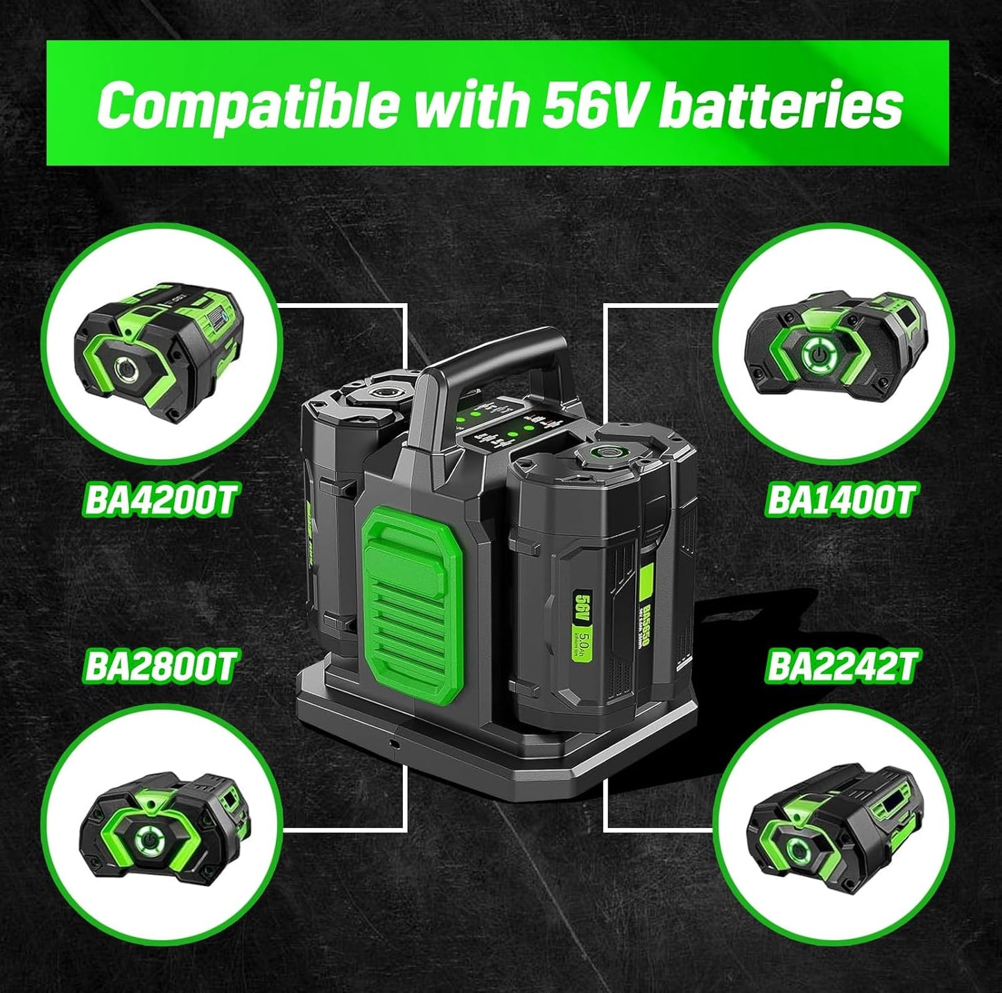 Dual Replacement Charger for EGO 56V Battery Charger CH2800 - Compatible with EGO 56V Batttery BA1400T BA2242T BA2800T BA3360T - for EGO Power+ CH3200 CH5500 CH2800D Dual 2 Port